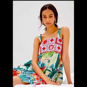 NWT Anthropologie X Farm Rio Crochet Mini Dress in Neutral Motif!🍍🍹🌴